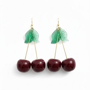 🆕️ Cherry Drop Earrings with Green Leaves NWOT